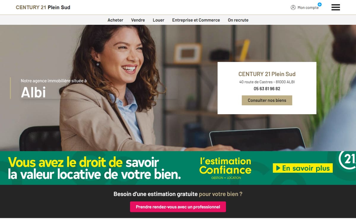 Capture de la page d’accueil du site officiel de Agence CENTURY 21 Plein Sud Albi