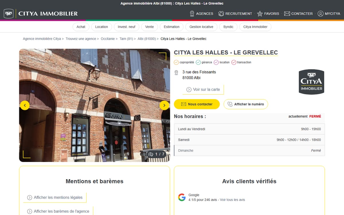 Capture de la page d’accueil du site officiel de Agence Immobilière Albi - Citya les Halles - Le Grevellec