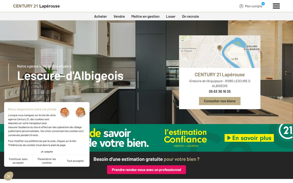 Capture de la page d’accueil du site officiel de Agence immobilière Century 21 Lapérouse Lescure d'Albi