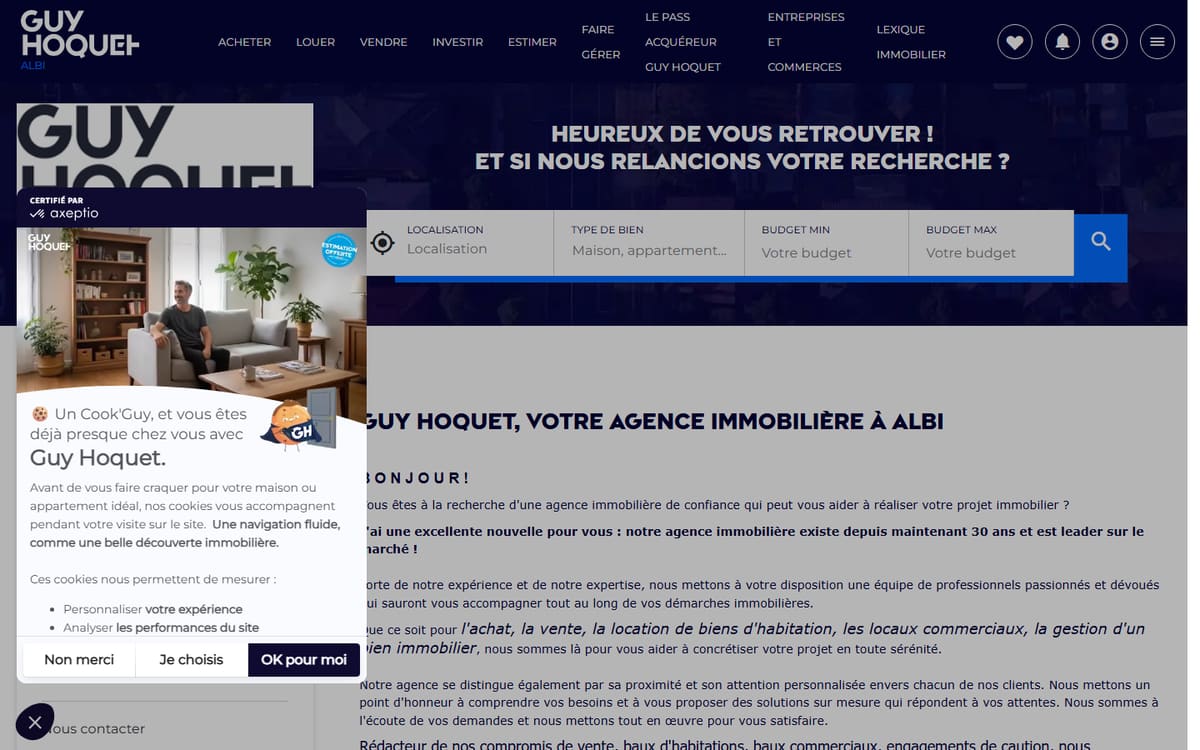 Capture de la page d’accueil du site officiel de Agence immobilière Guy Hoquet ALBI - Transaction - Location - Gestion⭐️⭐️⭐️⭐️⭐️