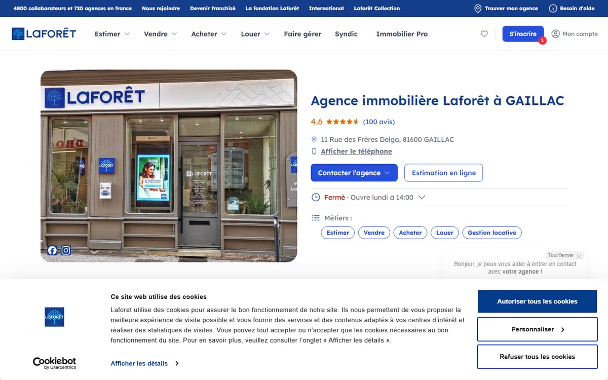 Capture de la page d’accueil du site officiel de Agence immobilière Laforêt Gaillac