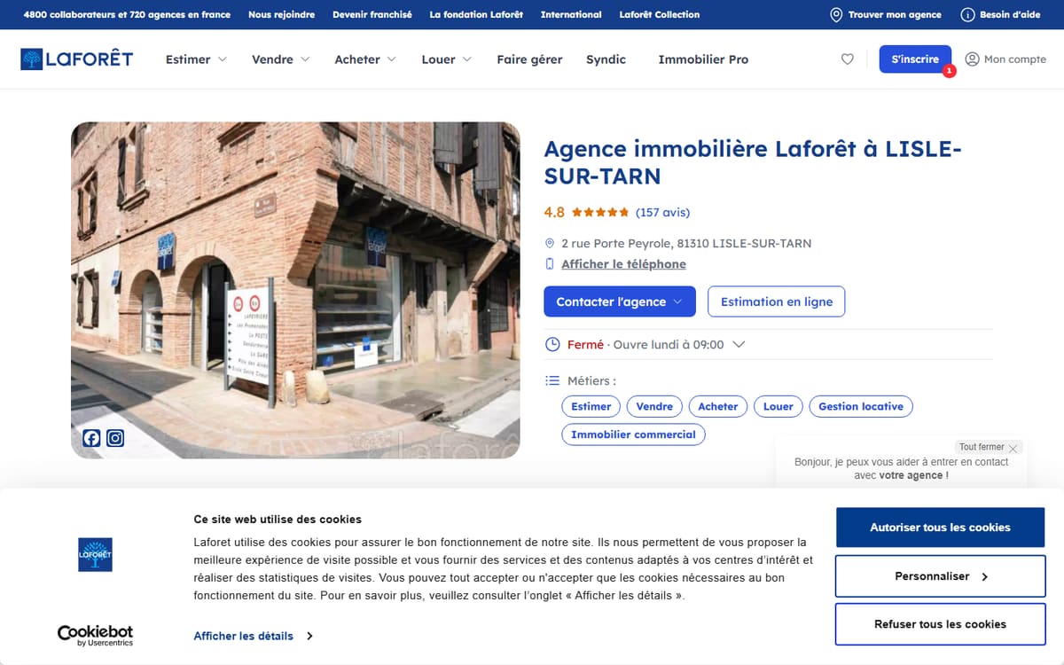 Capture de la page d’accueil du site officiel de Agence immobilière Laforêt Lisle-Sur-Tarn