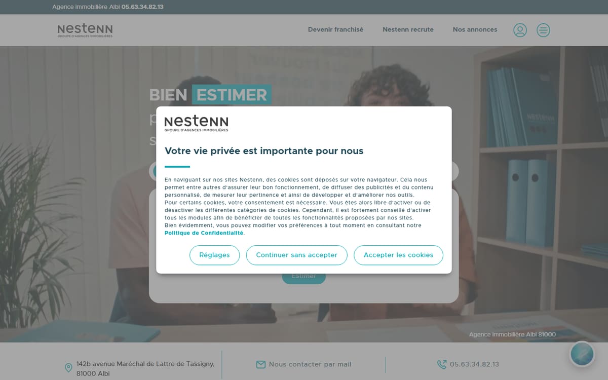 Capture de la page d’accueil du site officiel de Agence Nestenn Immobilier Albi