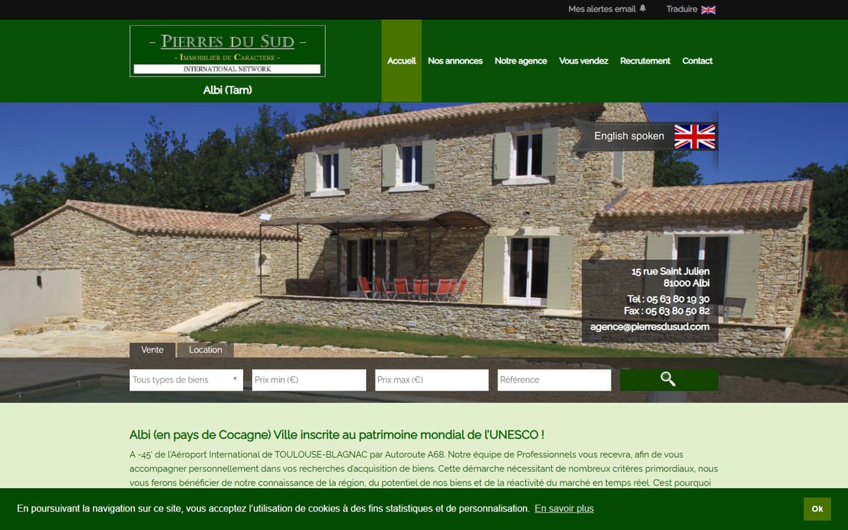 Capture de la page d’accueil du site officiel de AGENCE PIERRES DU SUD