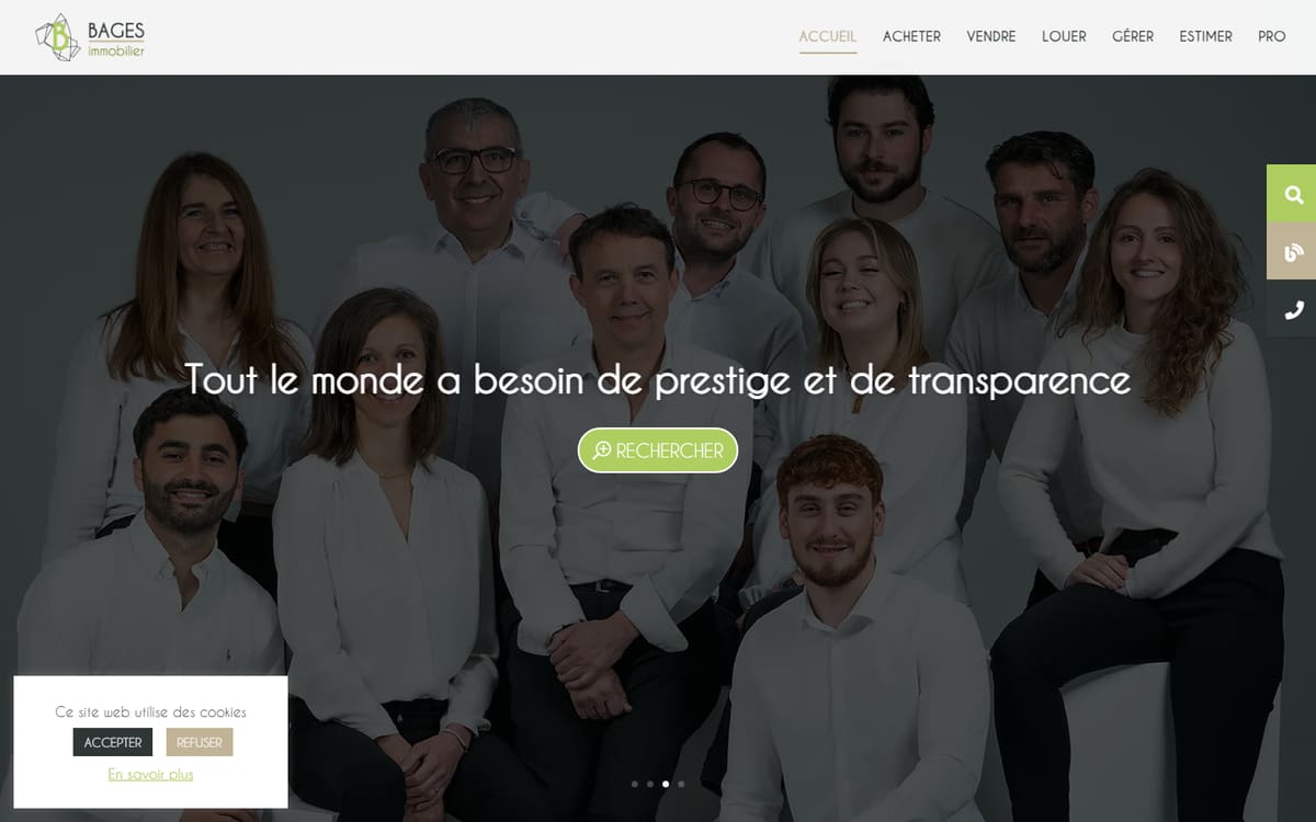 Capture de la page d’accueil du site officiel de BAGES IMMOBILIER CARMAUX