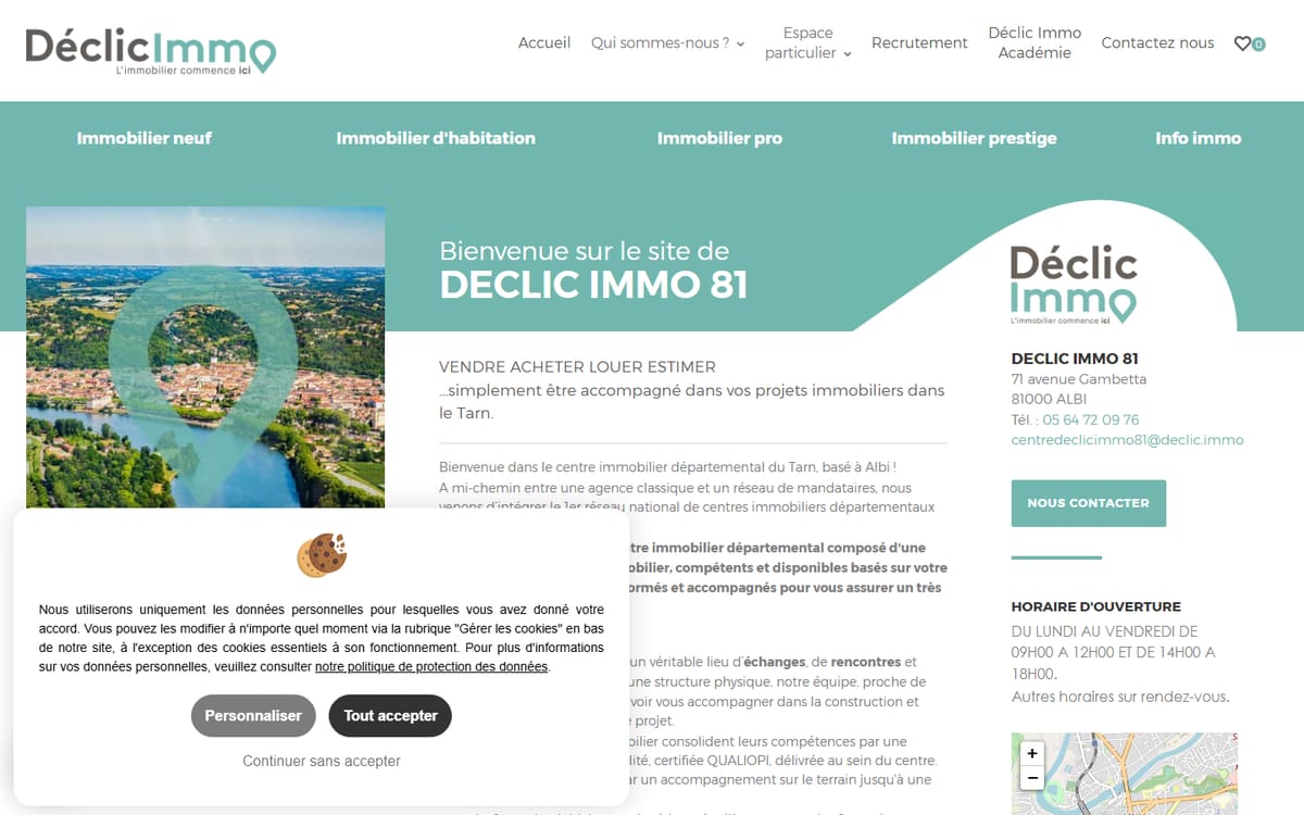 Capture de la page d’accueil du site officiel de Déclic Immo 81