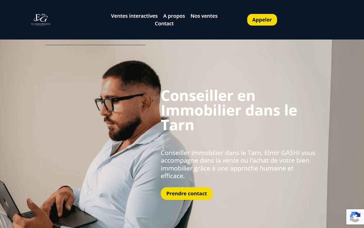 Capture de la page d’accueil du site officiel de Elmir GASHI EI - EG Immobilier