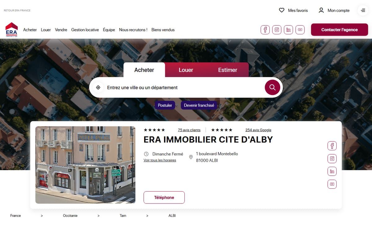 Capture de la page d’accueil du site officiel de Groupe Cité d'Alby Immobilier - ERA IMMOBILIER