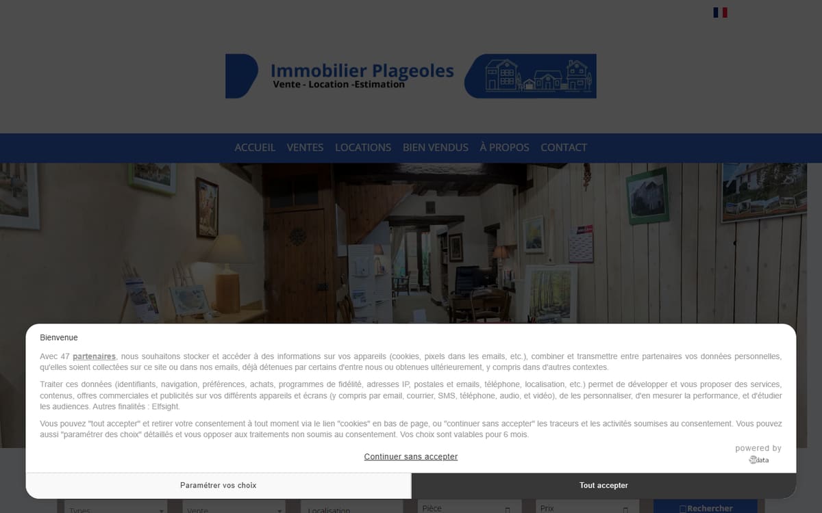 Capture de la page d’accueil du site officiel de Immobilier Plageoles