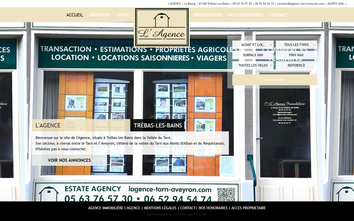 Capture de la page d’accueil du site officiel de L'Agence