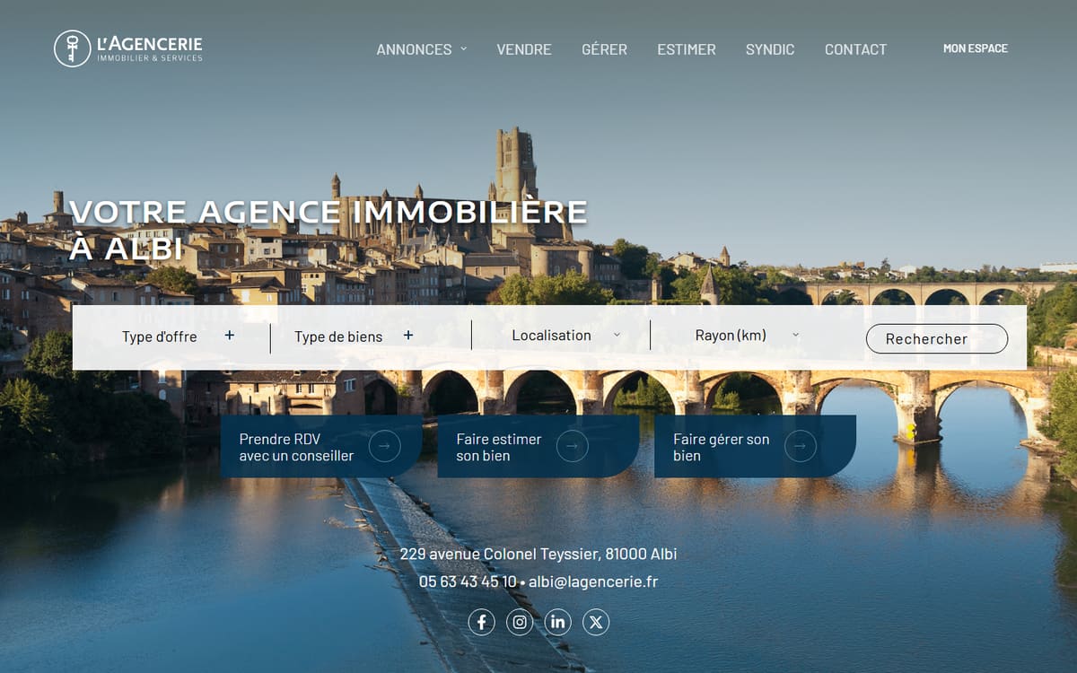 Capture de la page d’accueil du site officiel de L'Agencerie Albi