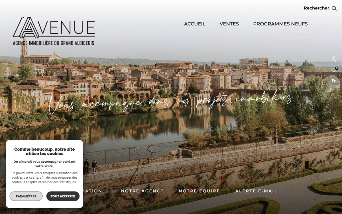 Capture de la page d’accueil du site officiel de L'Avenue - Agence Immobilière du Grand Albigeois