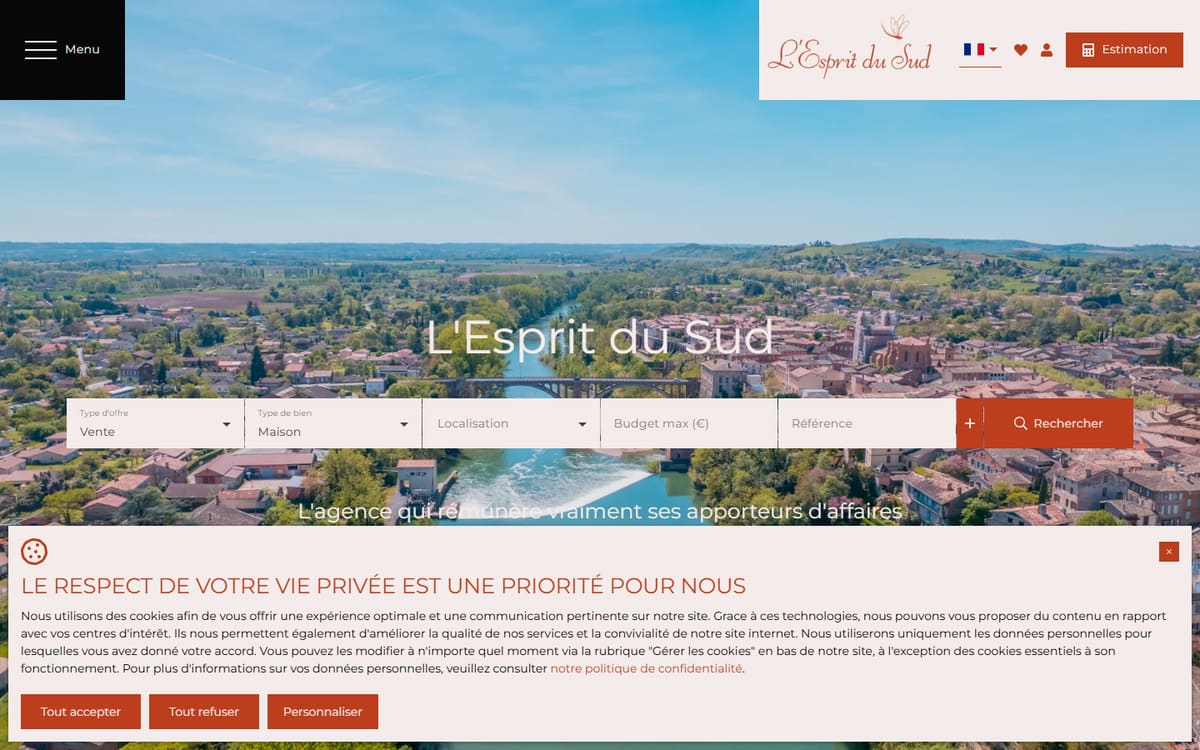 Capture de la page d’accueil du site officiel de L' Esprit du Sud Gaillac Agence Immobilière