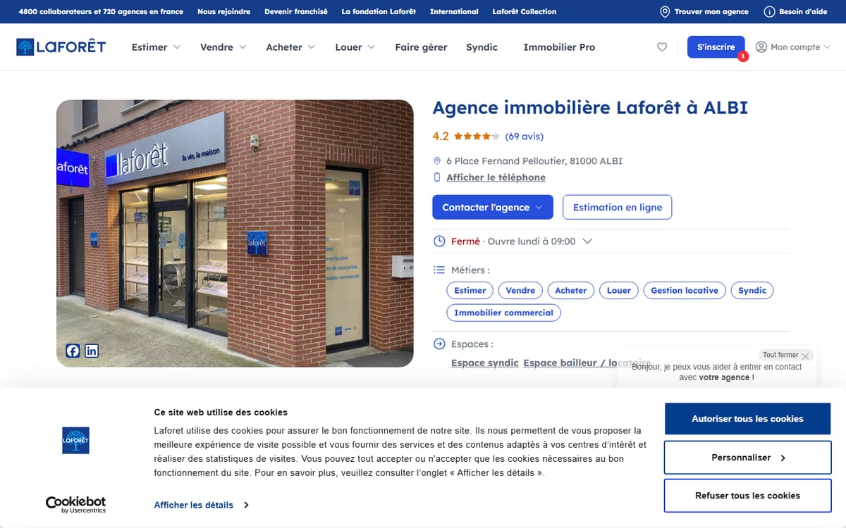 Capture de la page d’accueil du site officiel de Laforêt Albi