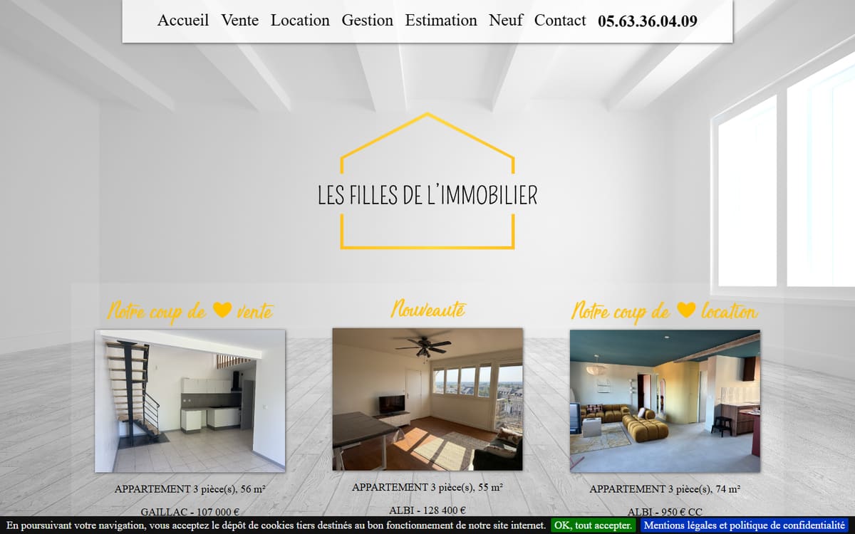 Capture de la page d’accueil du site officiel de LES FILLES DE L'IMMOBILIER - Agence immobilière