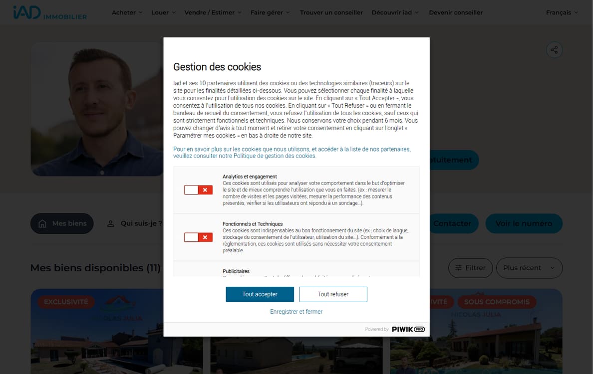 Capture de la page d’accueil du site officiel de Nicolas JULIA Immobilier Albi