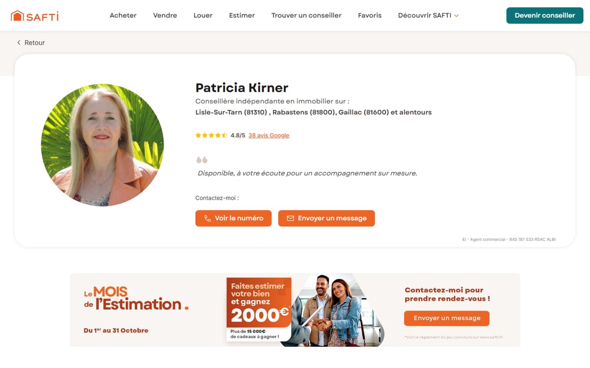 Capture de la page d’accueil du site officiel de Patricia KIRNER - SAFTI