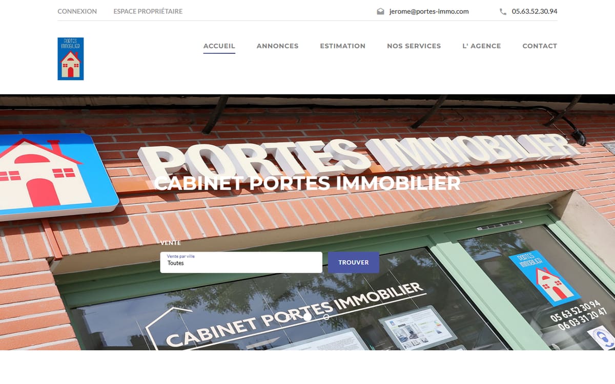 Capture de la page d’accueil du site officiel de PORTES IMMOBILIER
