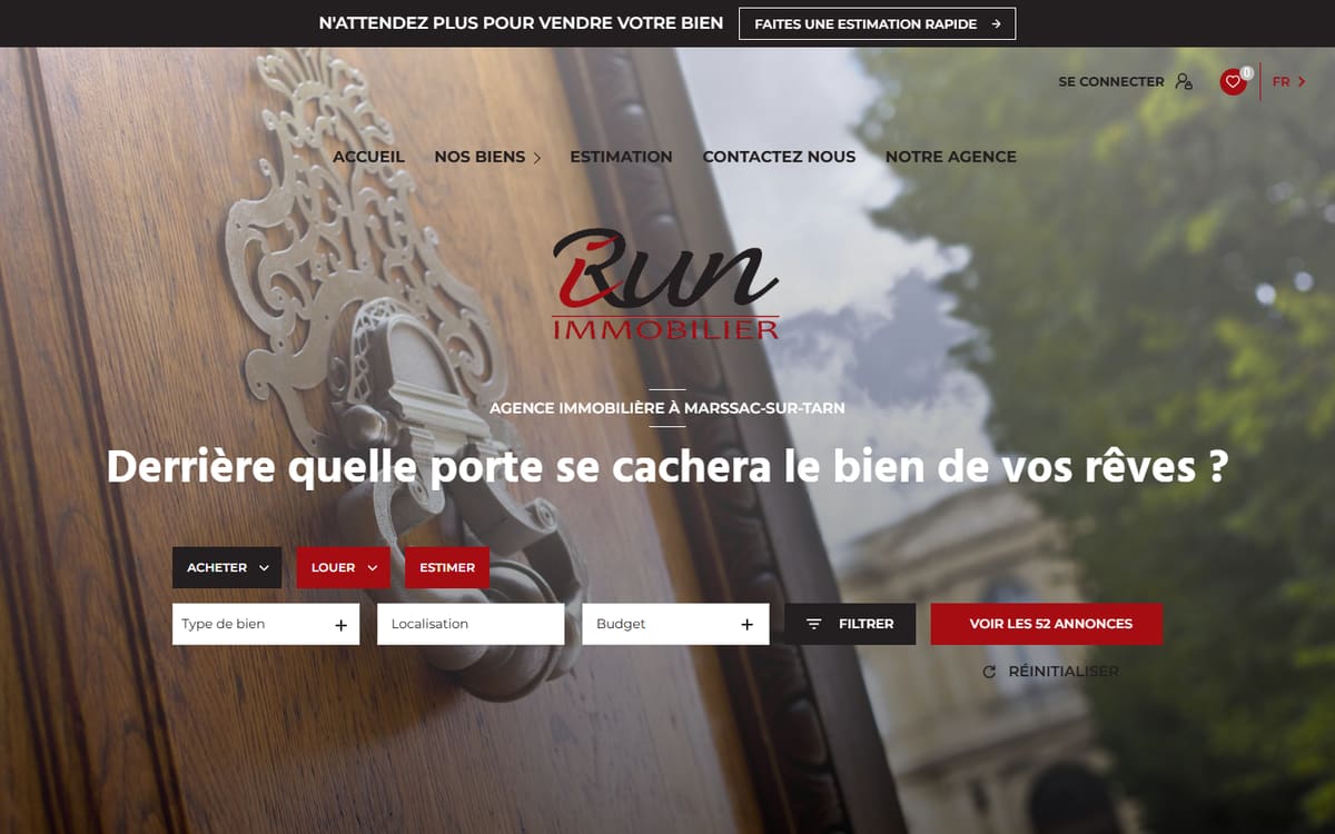 Capture de la page d’accueil du site officiel de Run Immobilier