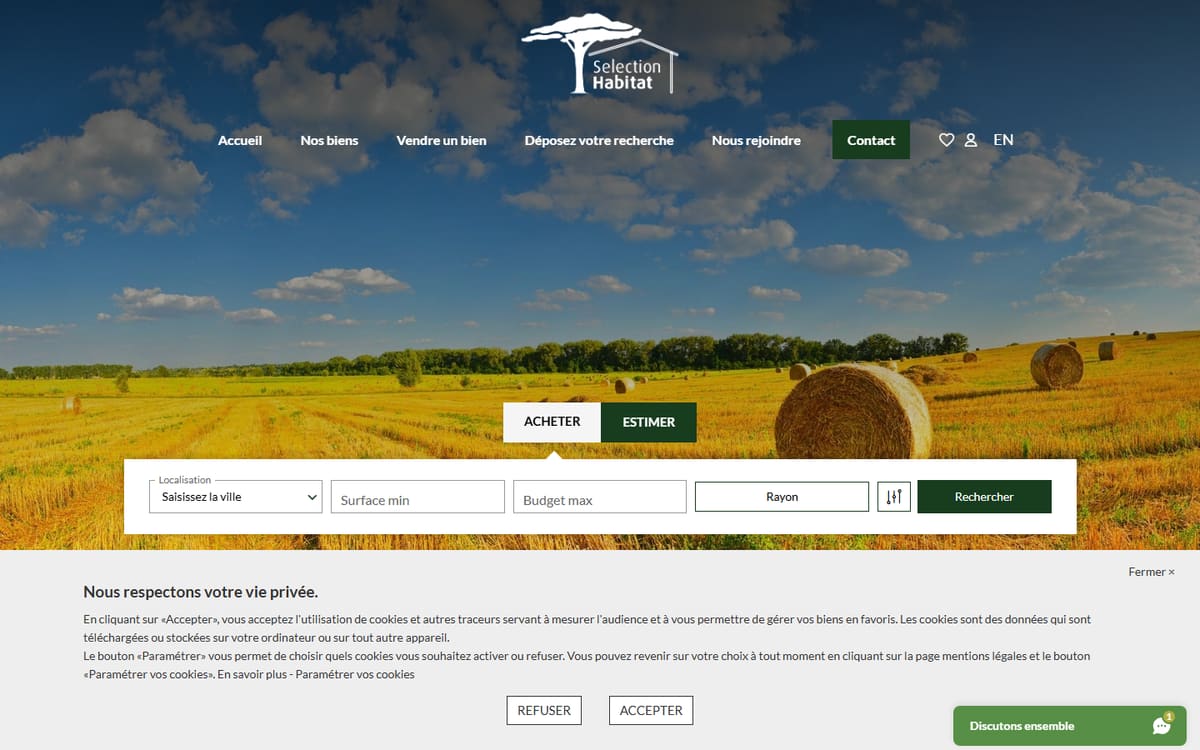 Capture de la page d’accueil du site officiel de Selection Habitat | Immobilier de caractère