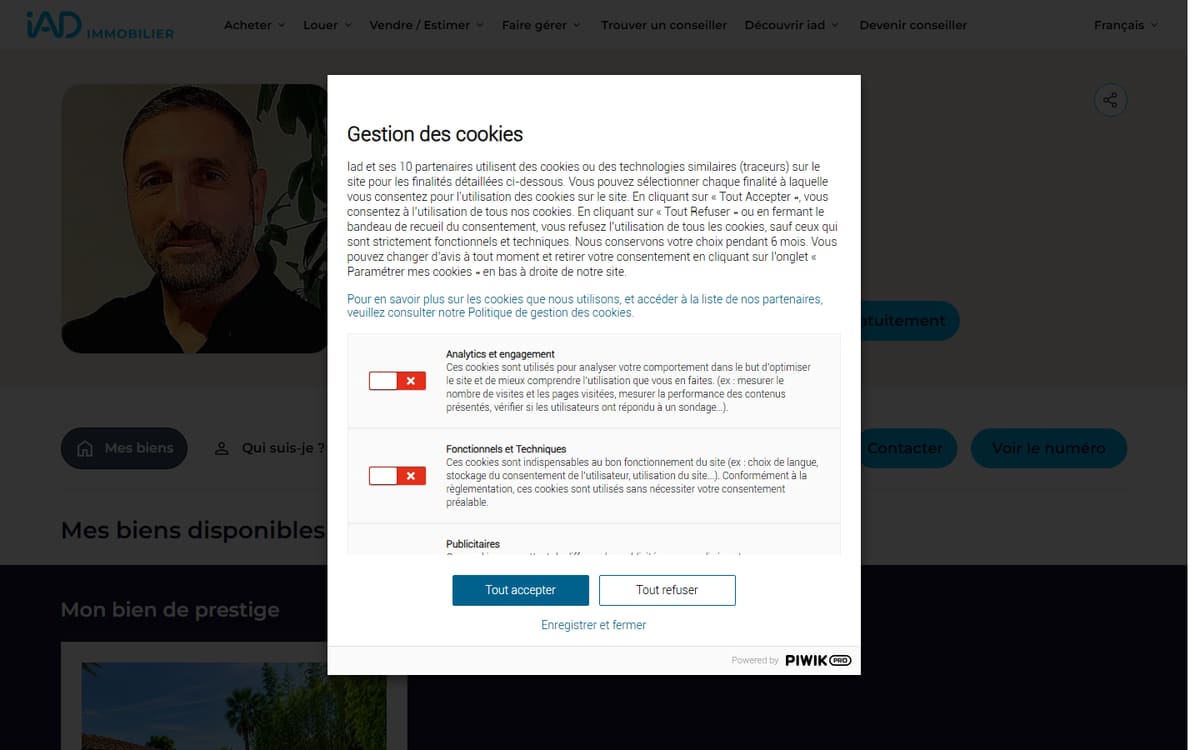 Capture de la page d’accueil du site officiel de Stéphane REMY IAD IMMOBILIER