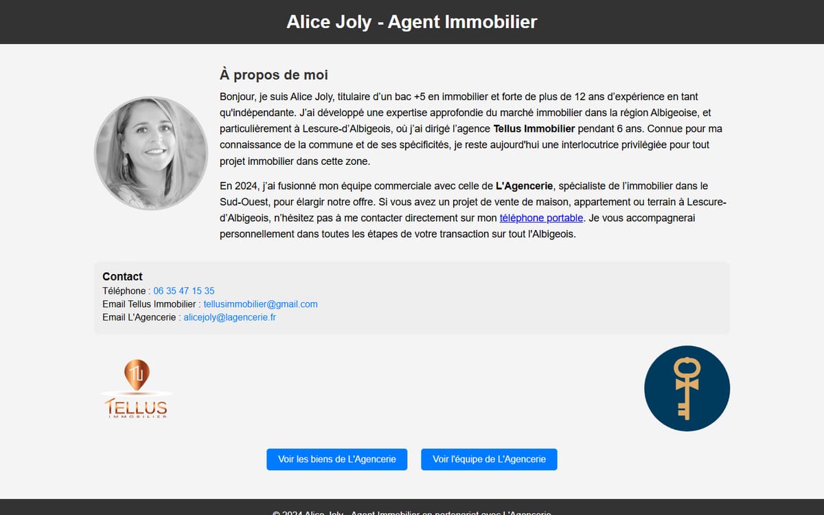 Capture de la page d’accueil du site officiel de Tellus immobilier